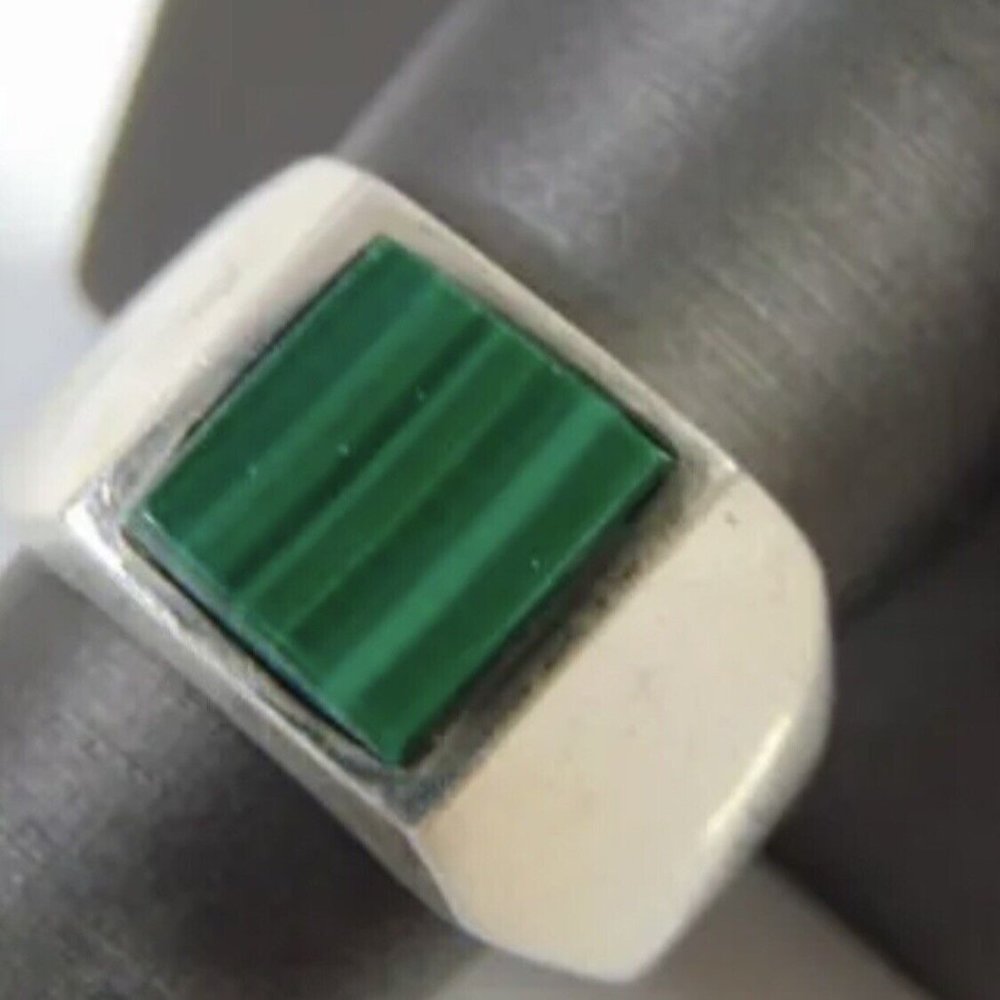 Men’s 925 Sterling Silver w/Natural Green Malachite Gemstone Size 13